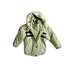 FERA KIDS Sage Green Hooded Ski Jacket Snowflake Embroidered Size 4